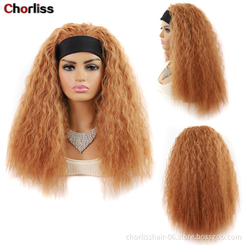 Wholesale 24'' Light Blonde Long Black Headband Turban Wig Deep Curl Scarf Wigs Hot Sale Synthetic Afro Hair Extension For Women